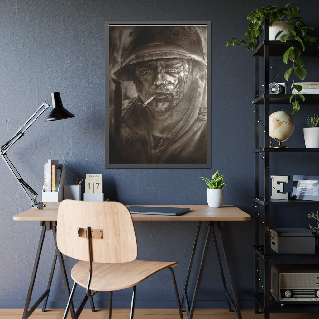 Framed Poster — Gritty Soldier Portrait Wall Art