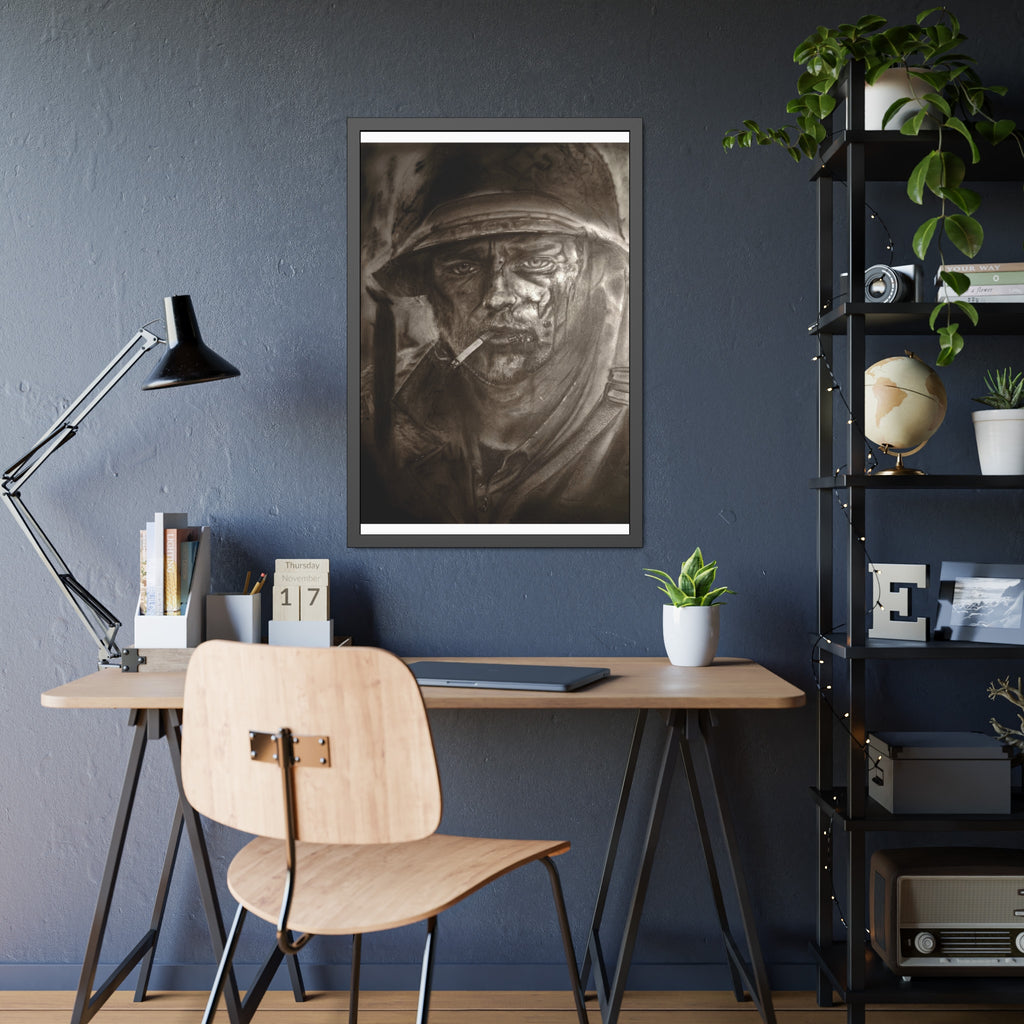 Framed Poster — Gritty Soldier Portrait Wall Art