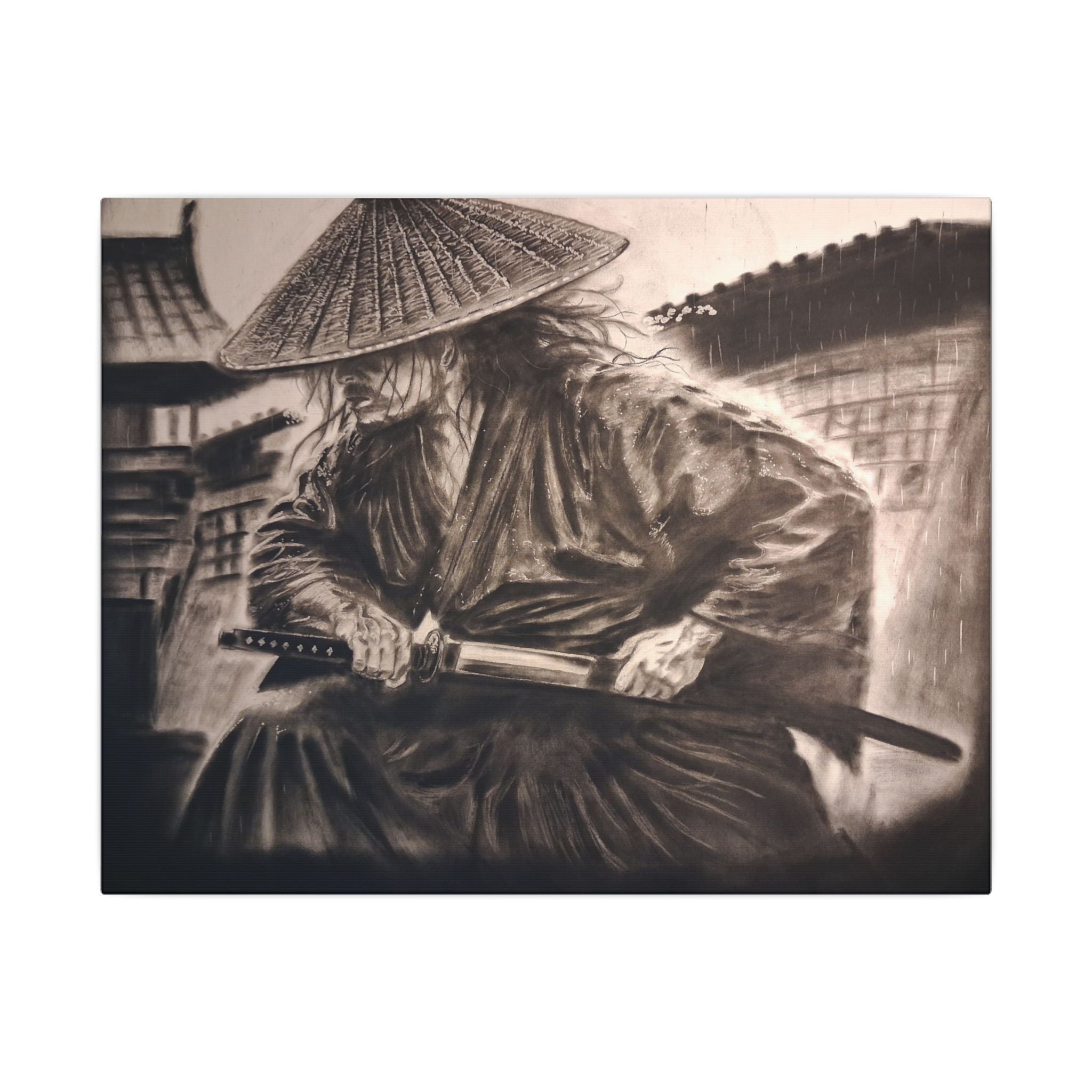 Samurai Warrior Matte Canvas Print — Vintage Japanese Sword Art Wall Decor