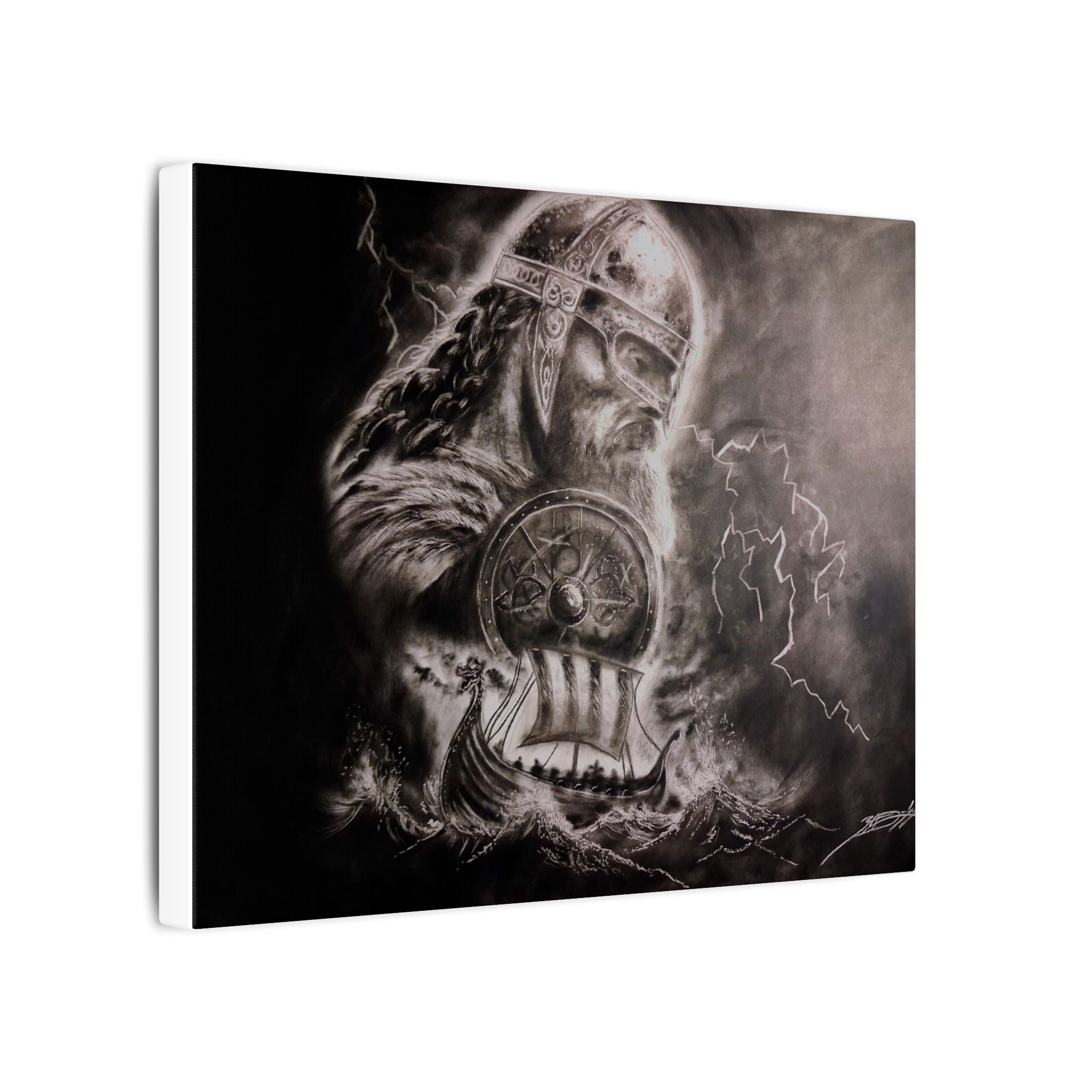 Viking Warrior Matte Canvas Print — Norse Shield & Longship Wall Art