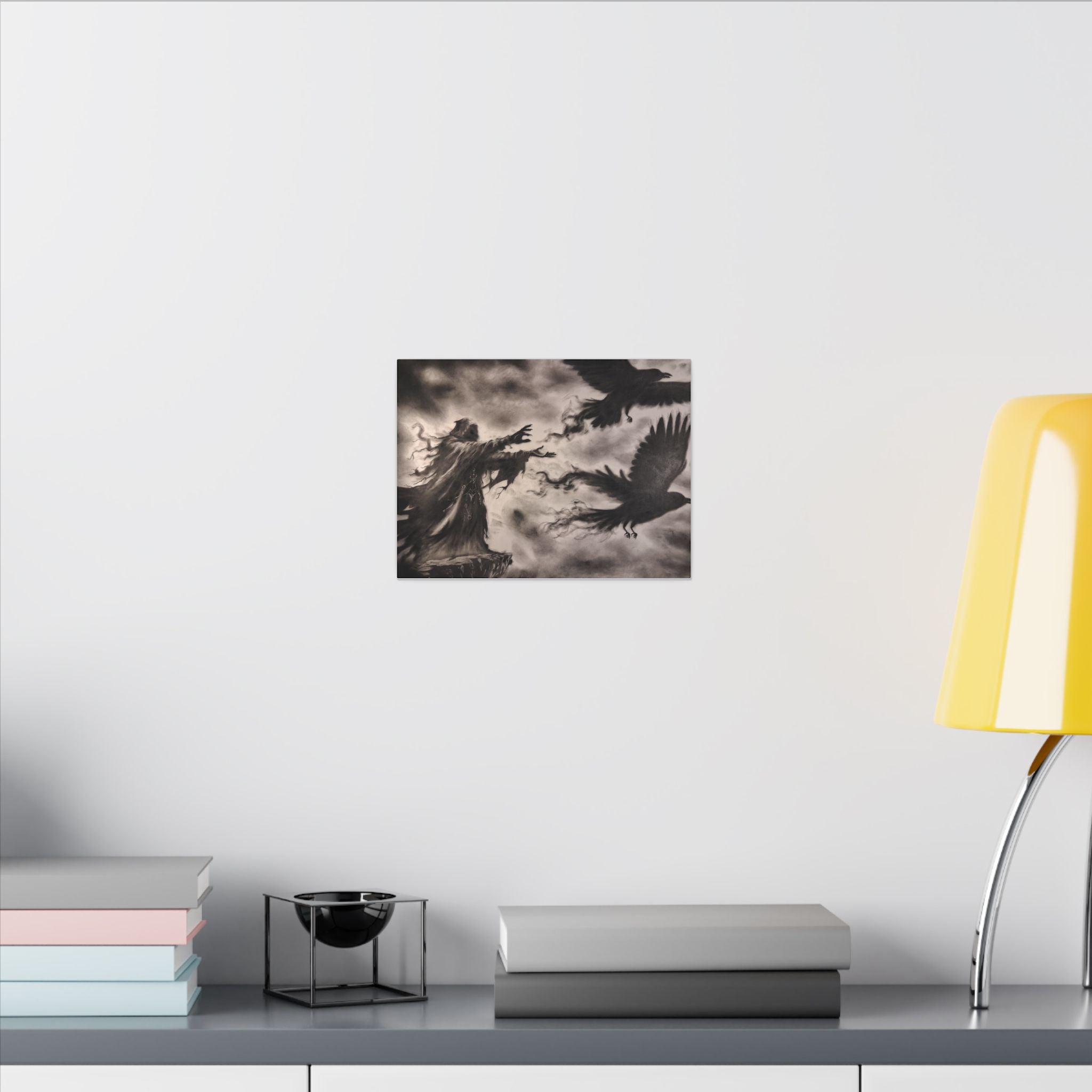 Gothic Raven Sorcerer Matte Canvas Art — Dark Fantasy Wall Decor