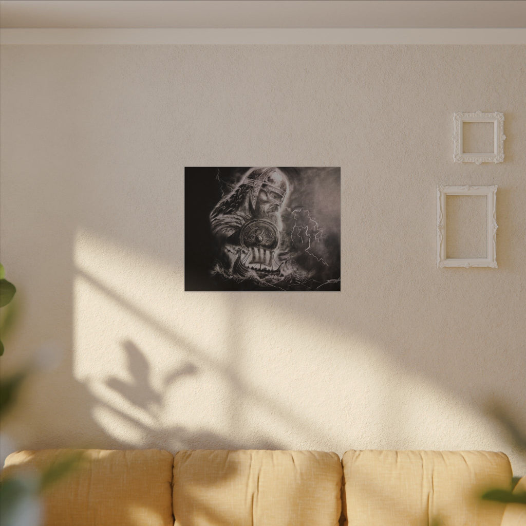 Viking Warrior Matte Canvas Print — Norse Shield & Longship Wall Art