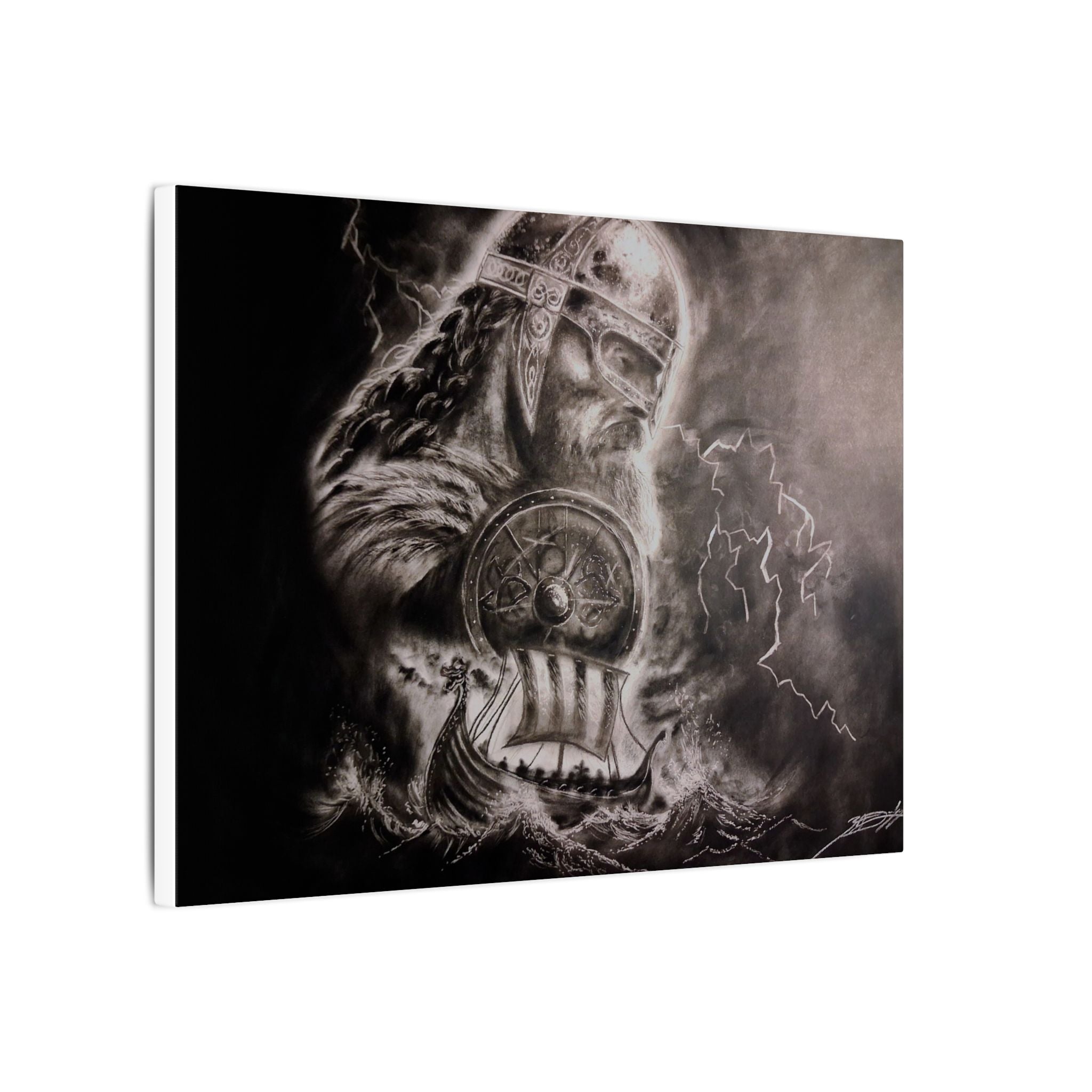 Viking Warrior Matte Canvas Print — Norse Shield & Longship Wall Art