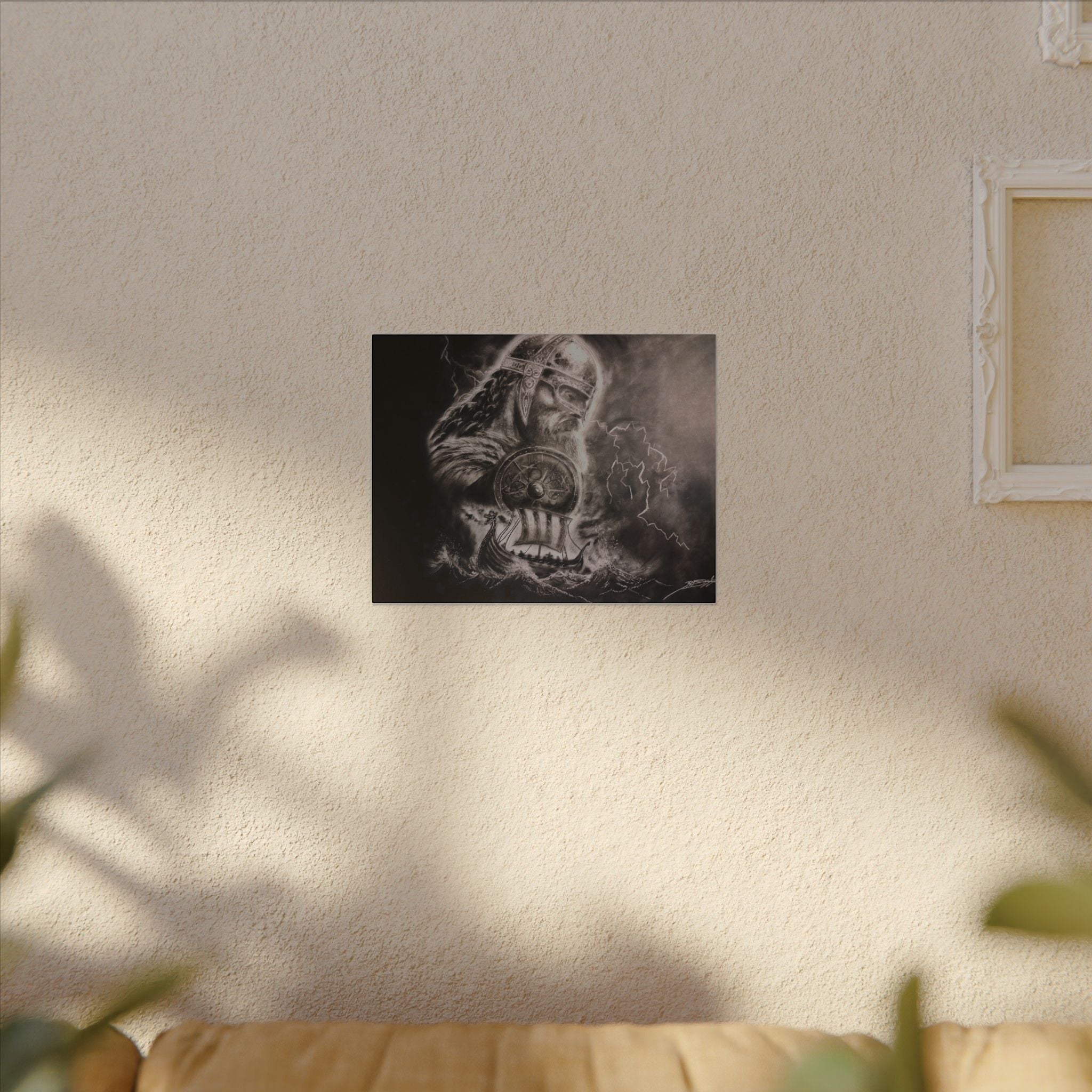 Viking Warrior Matte Canvas Print — Norse Shield & Longship Wall Art