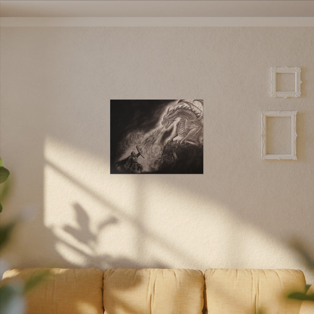 Dragon vs Knight Matte Canvas Wall Art — Fantasy Battle Stretched Print