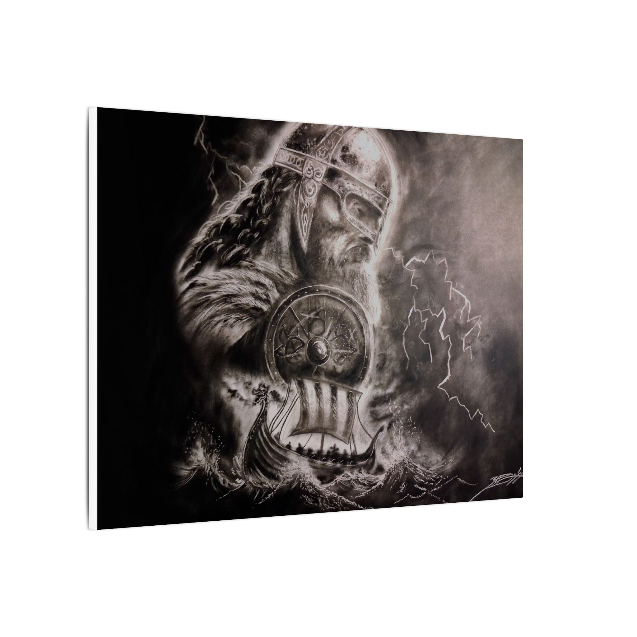 Viking Warrior Matte Canvas Print — Norse Shield & Longship Wall Art