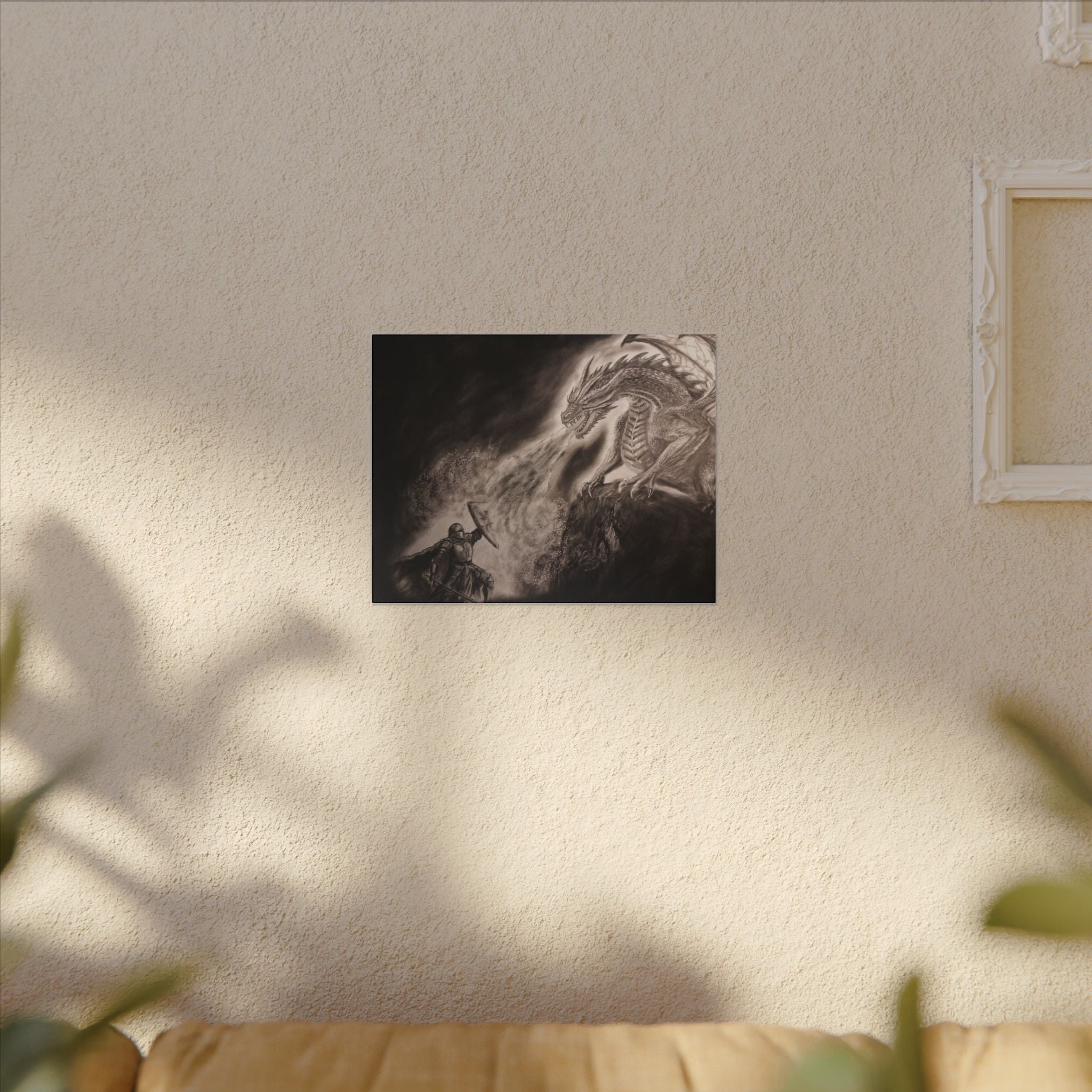 Dragon vs Knight Matte Canvas Wall Art — Fantasy Battle Stretched Print
